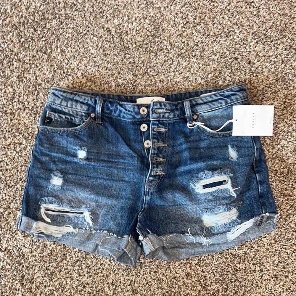 High Rise Button Up Distressed Denim Shorts NWT
